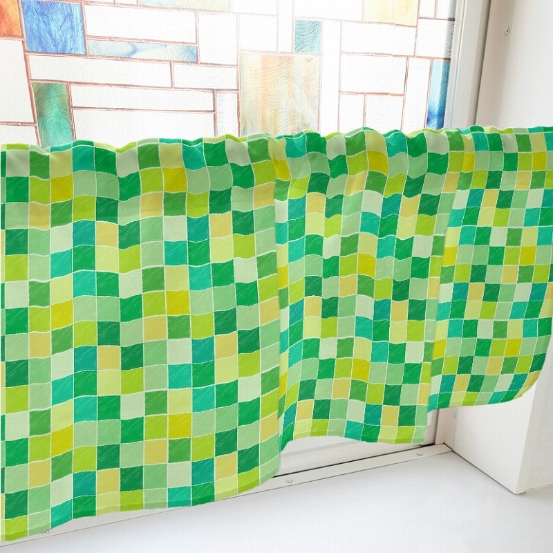 P・O・Pプロダクツ カフェカーテン W1000 40777　カラフルチェック　緑 1枚（ご注文単位1枚）【直送品】