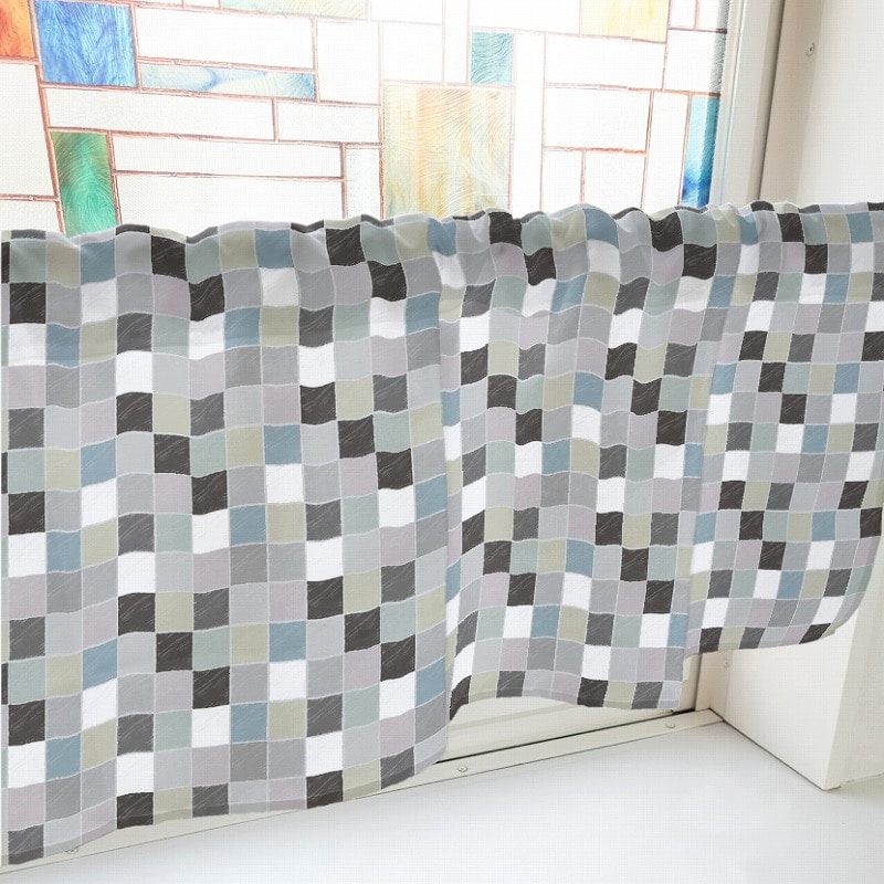 P・O・Pプロダクツ カフェカーテン W1000 40783　カラフルチェック　グレー 1枚（ご注文単位1枚）【直送品】