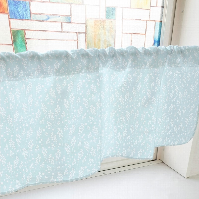 P・O・Pプロダクツ カフェカーテン W1000 40823　かすみ草　水色 1枚（ご注文単位1枚）【直送品】