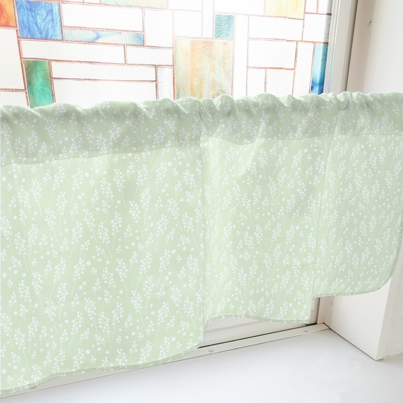 P・O・Pプロダクツ カフェカーテン W1000 40825　かすみ草　緑 1枚（ご注文単位1枚）【直送品】