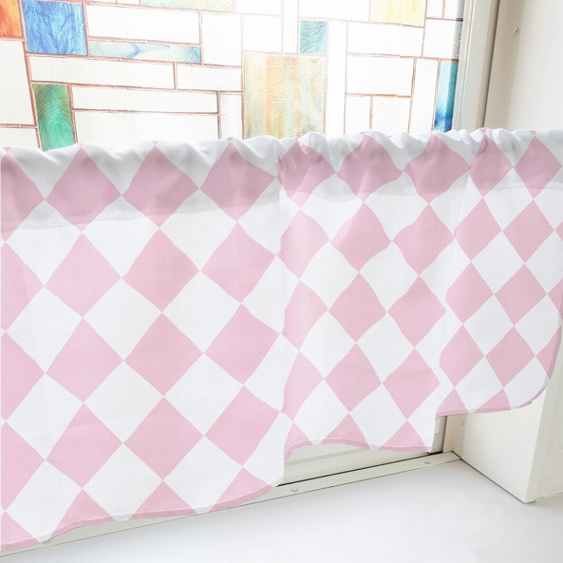 P・O・Pプロダクツ カフェカーテン W800 40884　ハーリキンチェック　ピンク 1枚（ご注文単位1枚）【直送品】