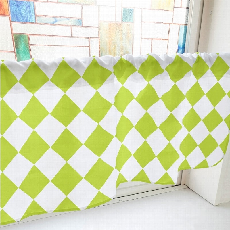 P・O・Pプロダクツ カフェカーテン W800 40886　ハーリキンチェック　黄 1枚（ご注文単位1枚）【直送品】