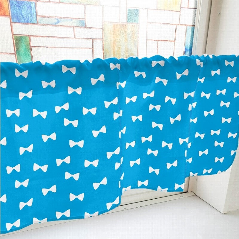 P・O・Pプロダクツ カフェカーテン W800 40918　リボン　青 1枚（ご注文単位1枚）【直送品】