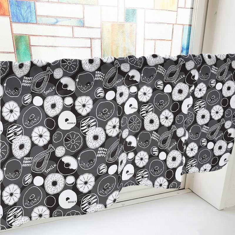 P・O・Pプロダクツ カフェカーテン W800 40950　ドーナツ　黒 1枚（ご注文単位1枚）【直送品】