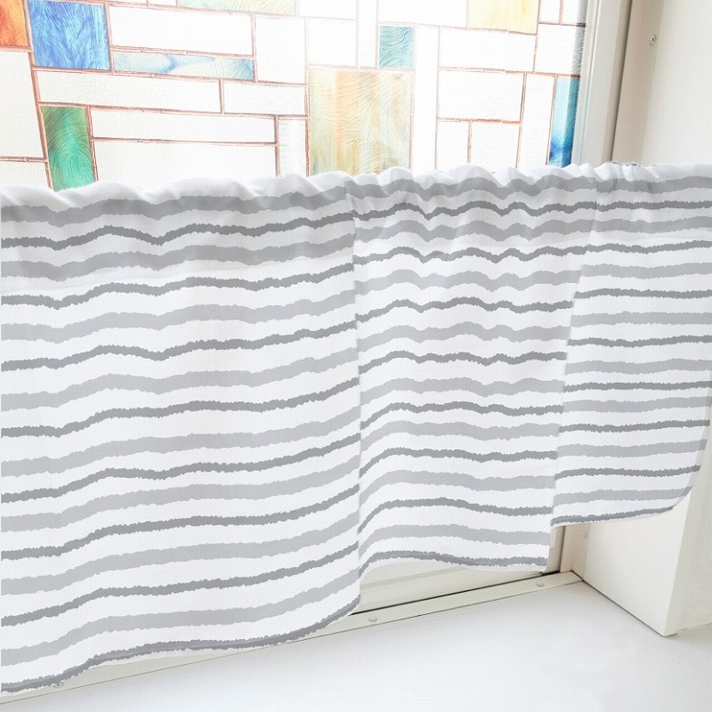 P・O・Pプロダクツ カフェカーテン W800 40986　ラフボーダー　グレー 1枚（ご注文単位1枚）【直送品】