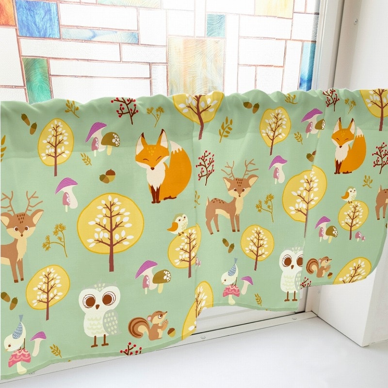 P・O・Pプロダクツ カフェカーテン W1000 41101 秋の森 緑 1枚(ご注文単位1枚)【直送品】