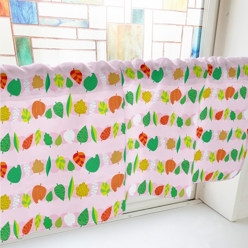 P・O・Pプロダクツ カフェカーテン W1000 41109 色んな形の葉っぱ ピンク 1枚(ご注文単位1枚)【直送品】