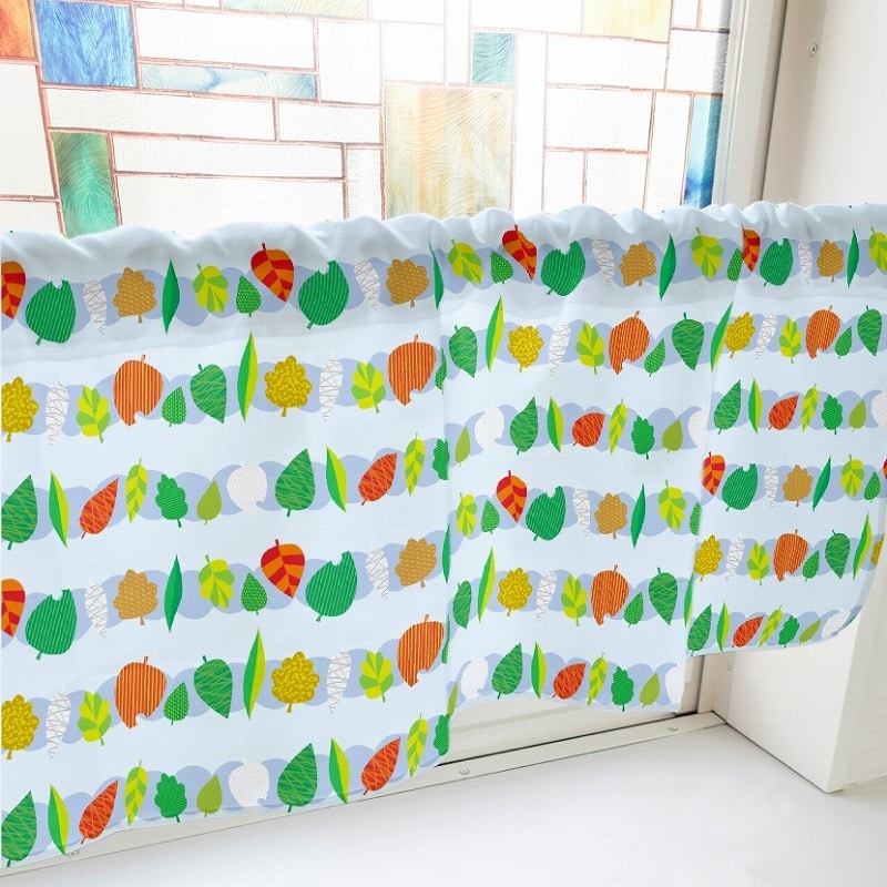 P・O・Pプロダクツ カフェカーテン W1000 41111 色んな形の葉っぱ 青 1枚(ご注文単位1枚)【直送品】