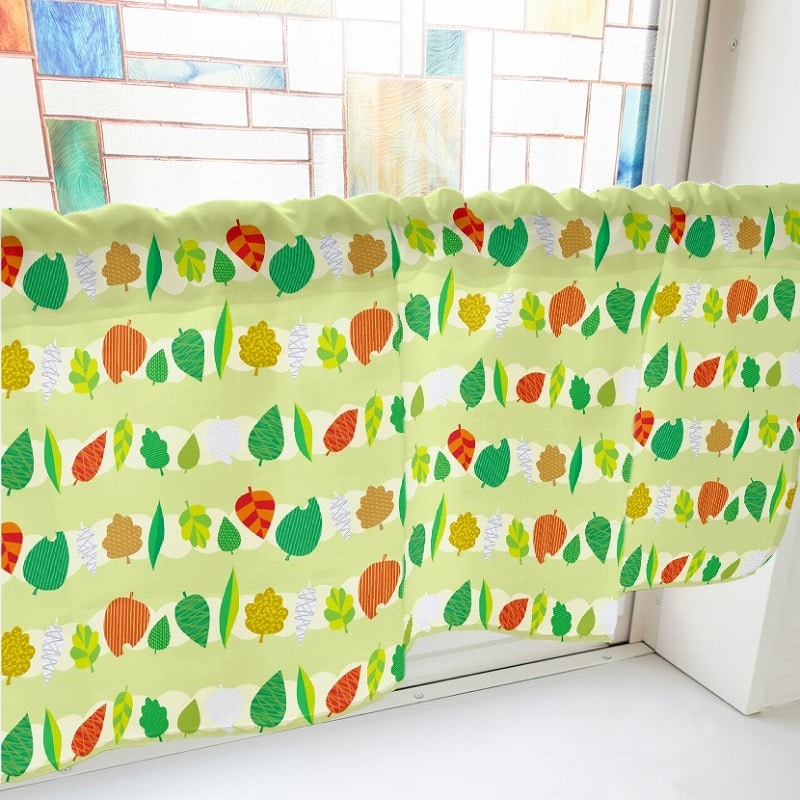 P・O・Pプロダクツ カフェカーテン W800 41112 色んな形の葉っぱ 緑 1枚(ご注文単位1枚)【直送品】