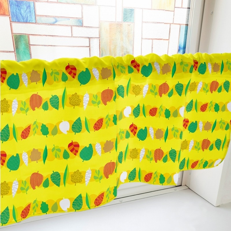 P・O・Pプロダクツ カフェカーテン W800 41114 色んな形の葉っぱ 黄 1枚(ご注文単位1枚)【直送品】