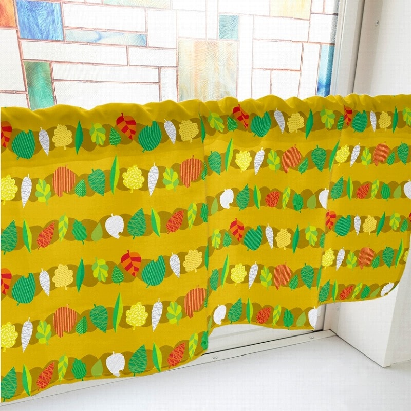 P・O・Pプロダクツ カフェカーテン W800 41116 色んな形の葉っぱ 茶 1枚(ご注文単位1枚)【直送品】