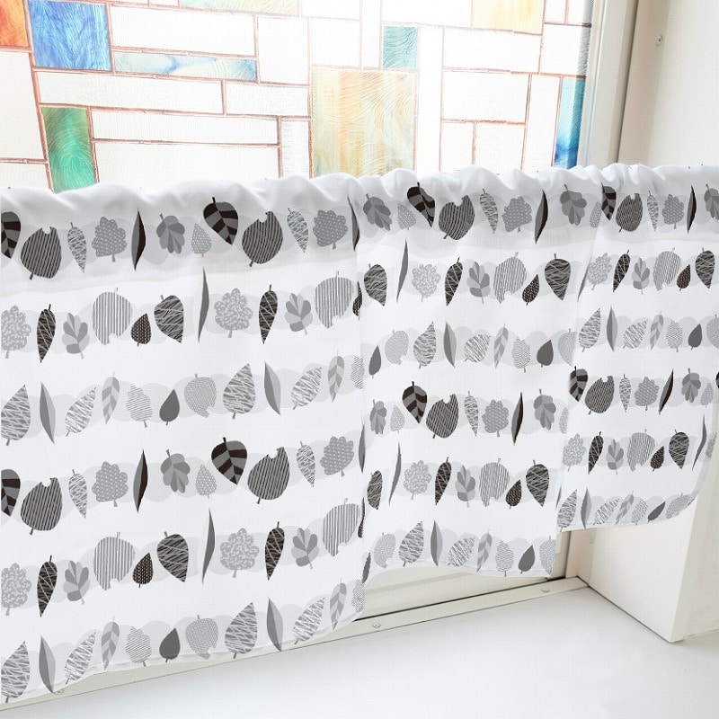 P・O・Pプロダクツ カフェカーテン W800 41118 色んな形の葉っぱ 白 1枚(ご注文単位1枚)【直送品】