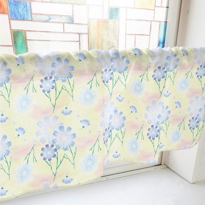 P・O・Pプロダクツ カフェカーテン W800 41134 コスモス 水色 1枚(ご注文単位1枚)【直送品】