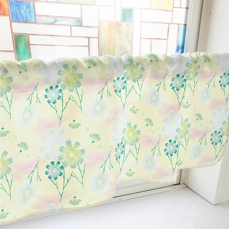 P・O・Pプロダクツ カフェカーテン W1000 41137 コスモス 緑 1枚(ご注文単位1枚)【直送品】