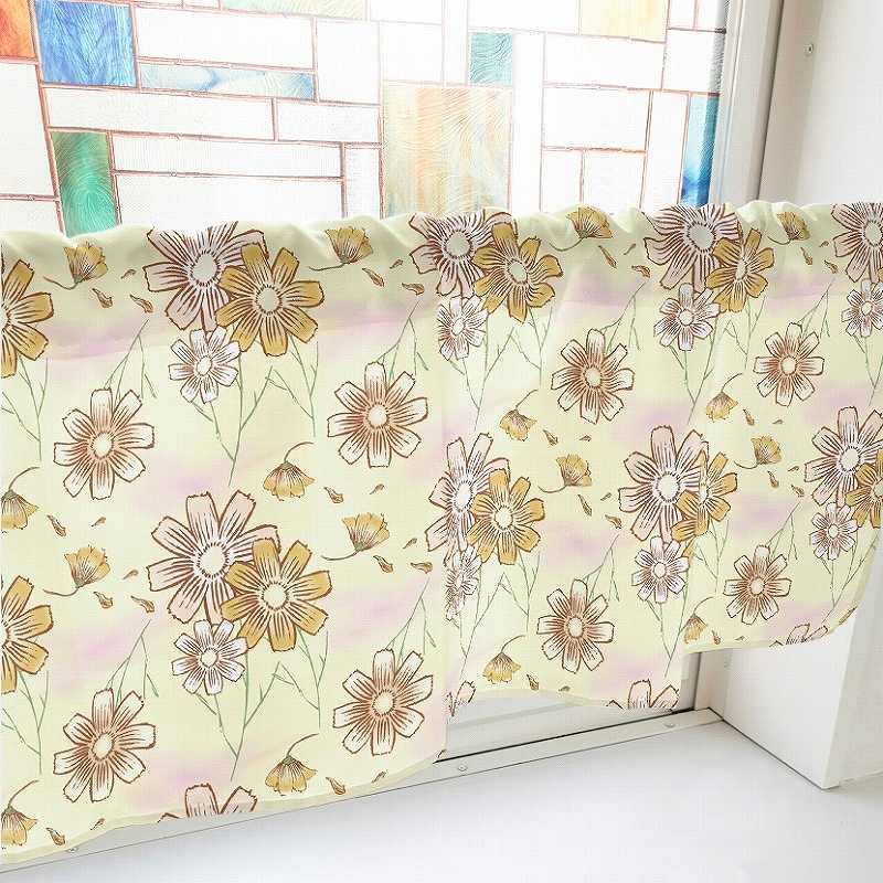 P・O・Pプロダクツ カフェカーテン W1000 41141 コスモス 茶 1枚(ご注文単位1枚)【直送品】