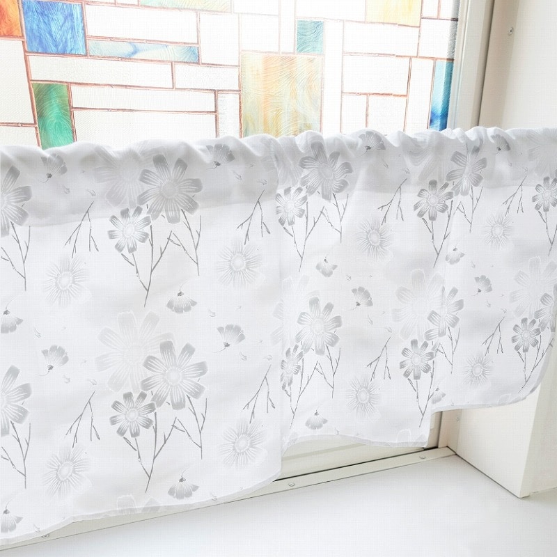 P・O・Pプロダクツ カフェカーテン W1000 41143 コスモス 白 1枚(ご注文単位1枚)【直送品】