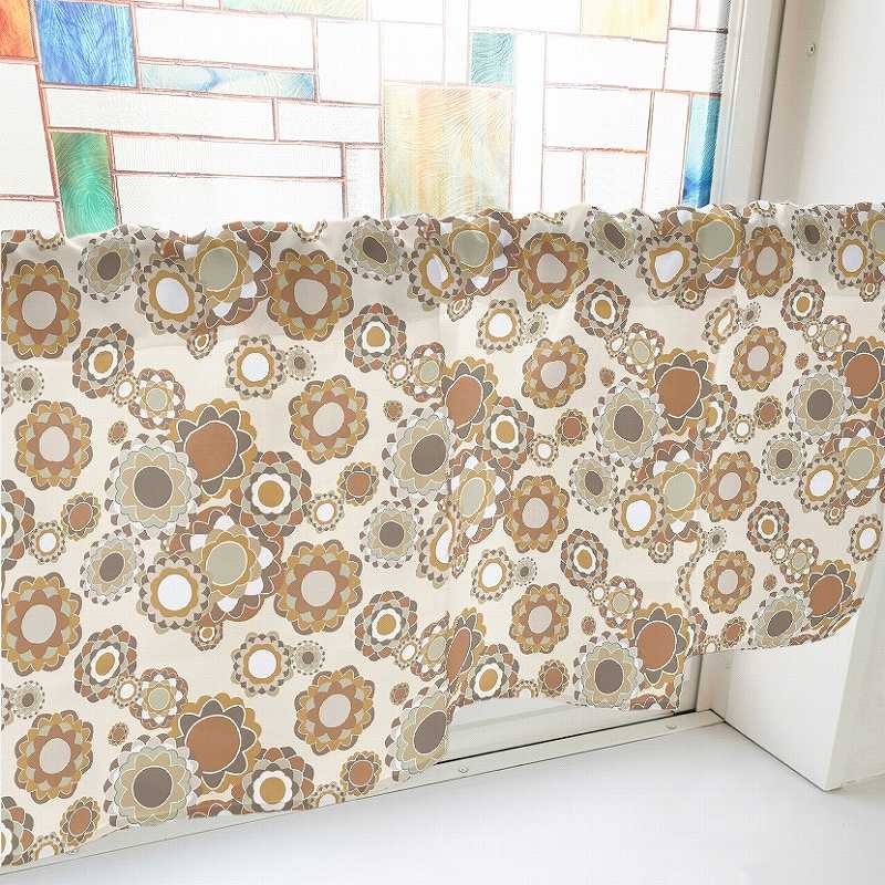 P・O・Pプロダクツ カフェカーテン W1000 41165　レトロ花　茶 1枚（ご注文単位1枚）【直送品】