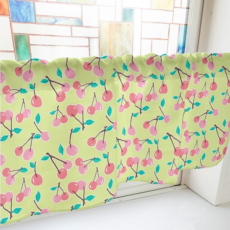 P・O・Pプロダクツ カフェカーテン W1000 41173　さくらんぼ　黄緑 1枚（ご注文単位1枚）【直送品】
