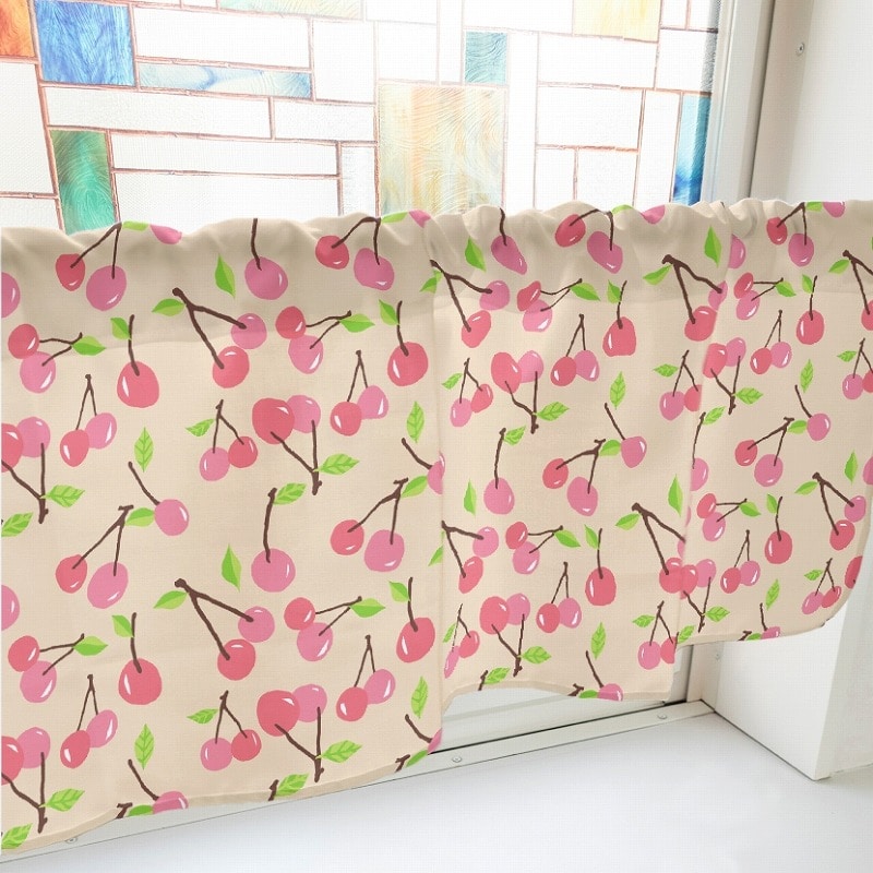 P・O・Pプロダクツ カフェカーテン W1000 41177 さくらんぼ 茶 1枚(ご注文単位1枚)【直送品】