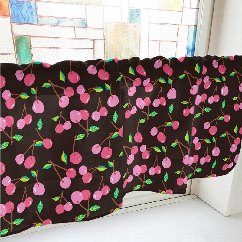 P・O・Pプロダクツ カフェカーテン W1000 41179 さくらんぼ 黒 1枚(ご注文単位1枚)【直送品】