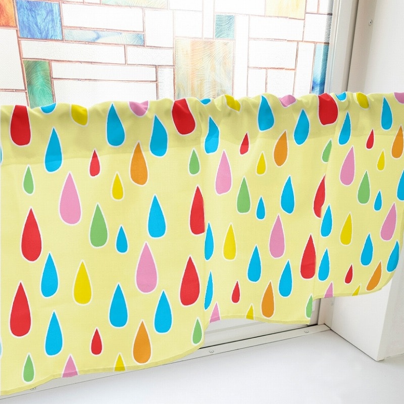 P・O・Pプロダクツ カフェカーテン W1000 41229　雨　黄 1枚（ご注文単位1枚）【直送品】