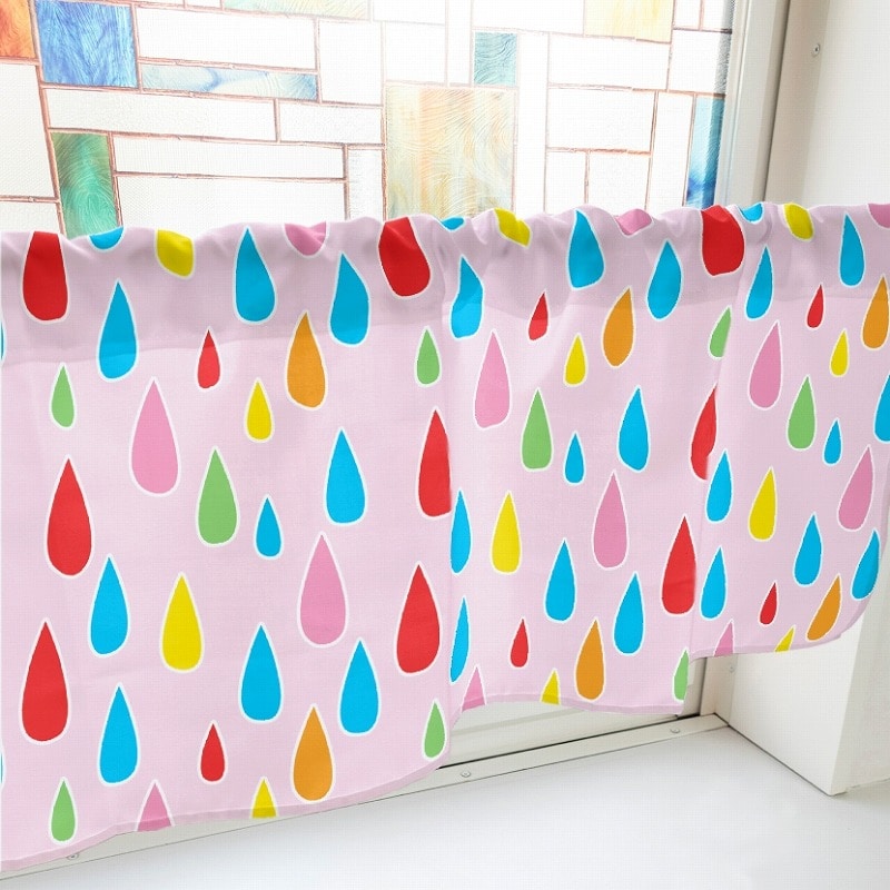 P・O・Pプロダクツ カフェカーテン W800 41234　雨　ピンク 1枚（ご注文単位1枚）【直送品】