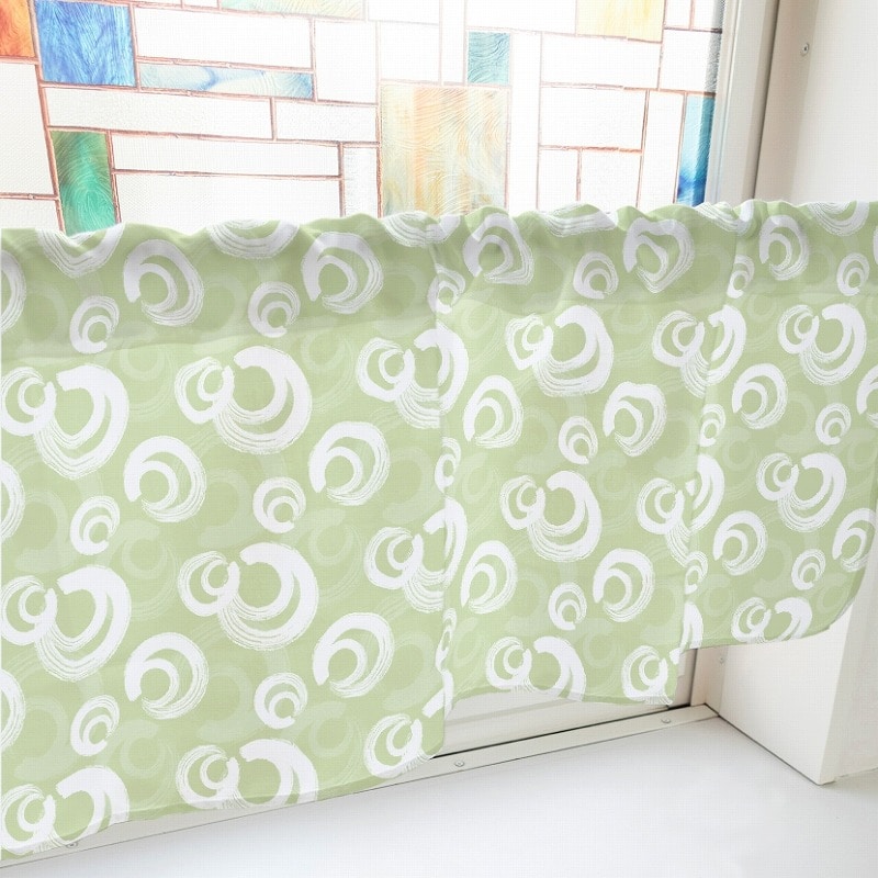 P・O・Pプロダクツ カフェカーテン W1000 41353　筆丸　緑 1枚（ご注文単位1枚）【直送品】