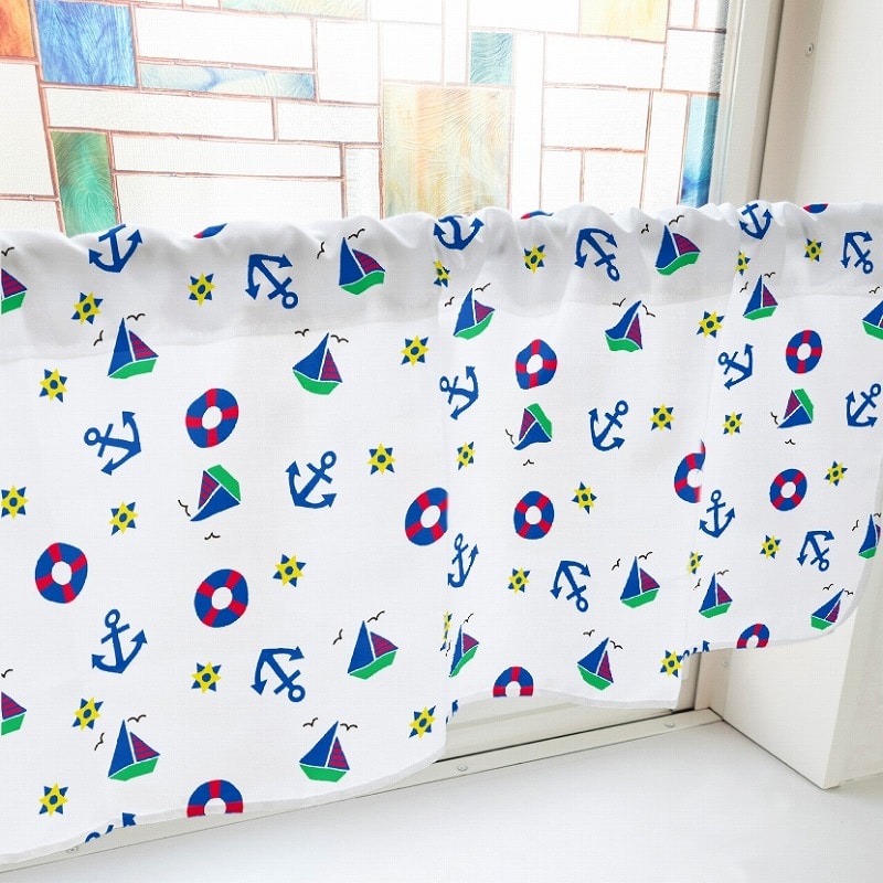 P・O・Pプロダクツ カフェカーテン W800 41370　錨　白 1枚（ご注文単位1枚）【直送品】