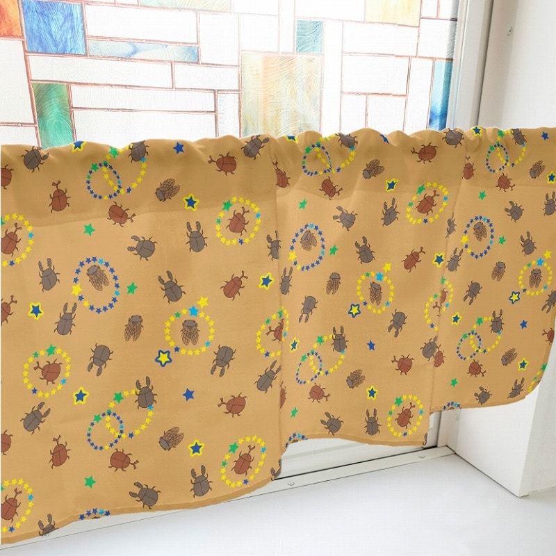 P・O・Pプロダクツ カフェカーテン W800 41374　カブトムシ　クワガタ　茶 1枚（ご注文単位1枚）【直送品】