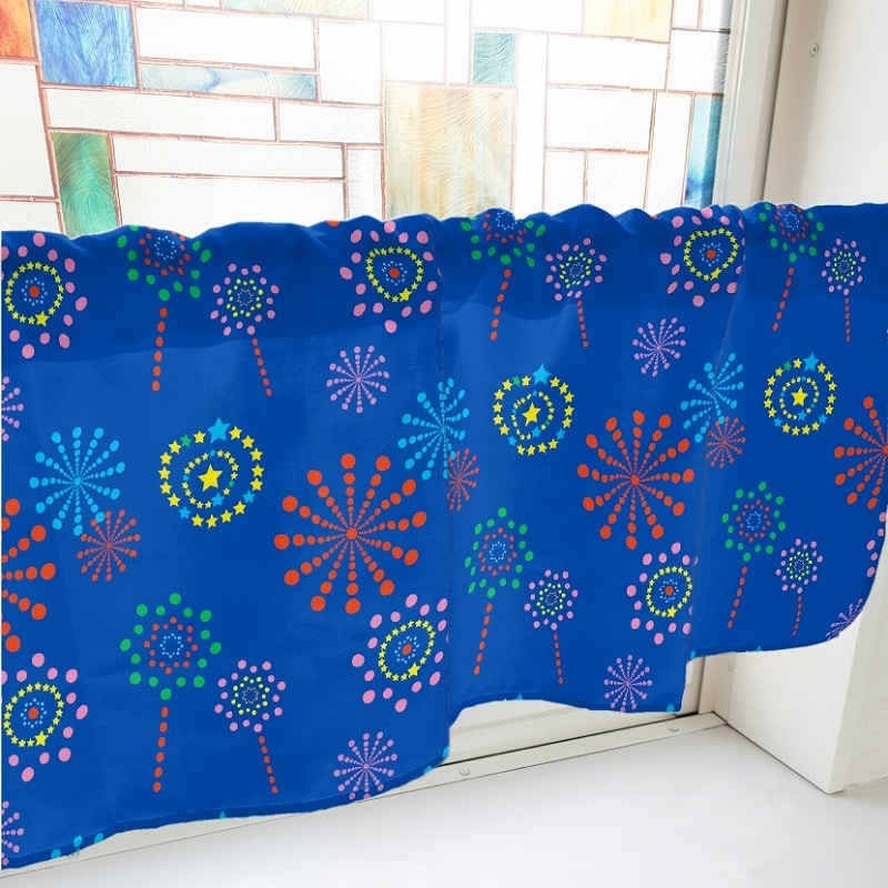 P・O・Pプロダクツ カフェカーテン W1000 41397　花火　青 1枚（ご注文単位1枚）【直送品】