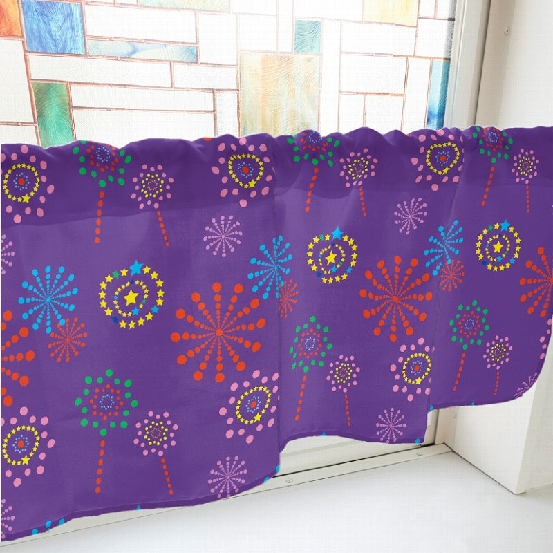 P・O・Pプロダクツ カフェカーテン W800 41398　花火　紫 1枚（ご注文単位1枚）【直送品】