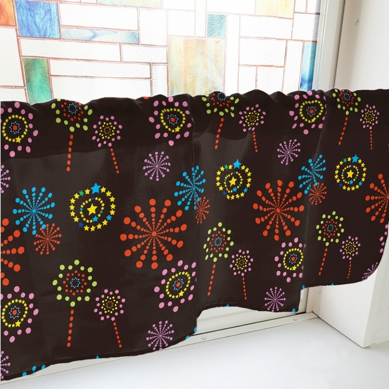 P・O・Pプロダクツ カフェカーテン W1000 41401　花火　黒 1枚（ご注文単位1枚）【直送品】