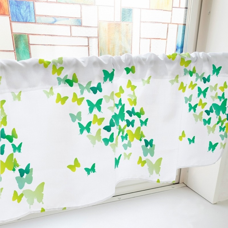 P・O・Pプロダクツ カフェカーテン W800 41428　ちょうちょ　黄緑 1枚（ご注文単位1枚）【直送品】