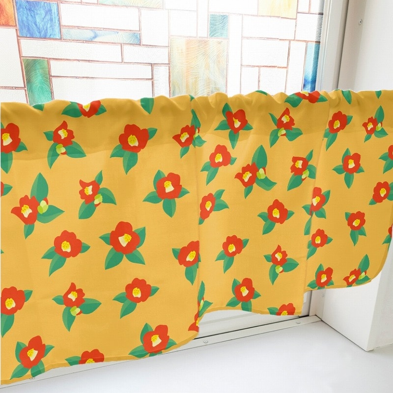 P・O・Pプロダクツ カフェカーテン W800 41498　椿　オレンジ 1枚（ご注文単位1枚）【直送品】