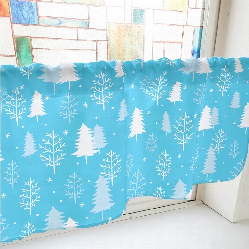 P・O・Pプロダクツ カフェカーテン W1000 41543　冬の木　青 1枚（ご注文単位1枚）【直送品】