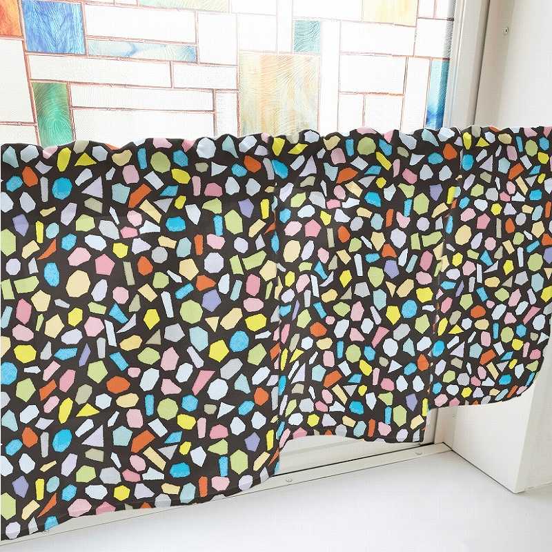 P・O・Pプロダクツ カフェカーテン W1000 41579 タイル 黒 1枚(ご注文単位1枚)【直送品】