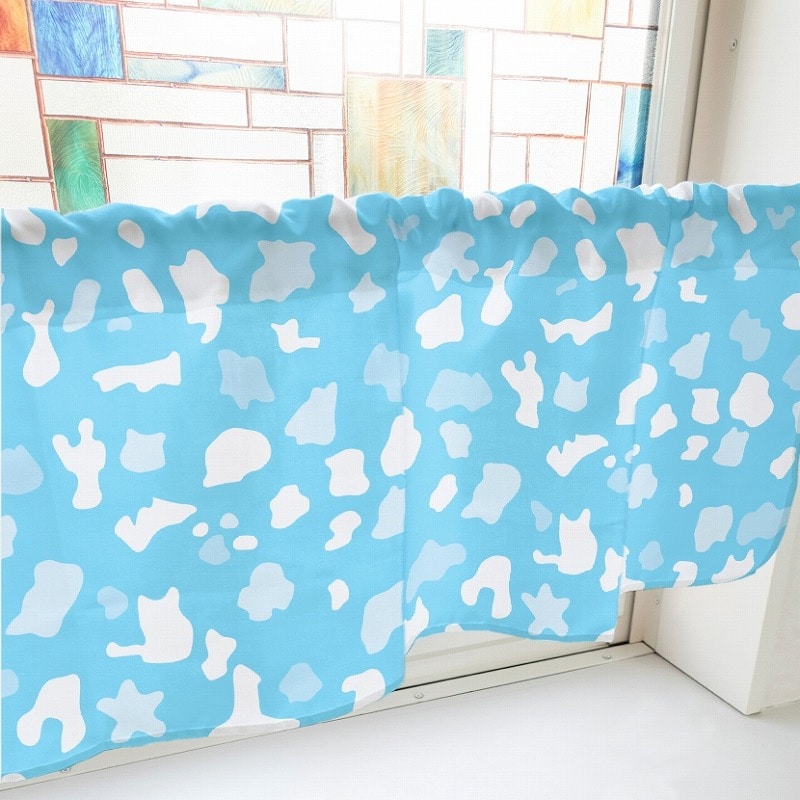 P・O・Pプロダクツ カフェカーテン W800 41636　牛　青 1枚（ご注文単位1枚）【直送品】