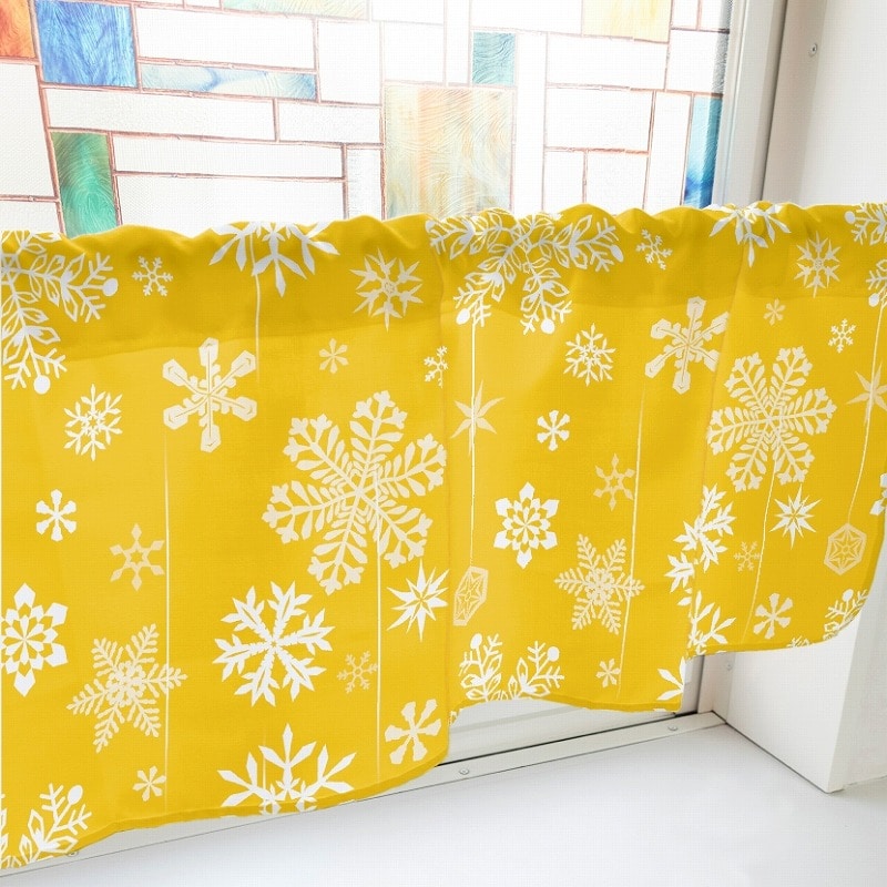 P・O・Pプロダクツ カフェカーテン W1000 41653　雪の結晶　黄 1枚（ご注文単位1枚）【直送品】