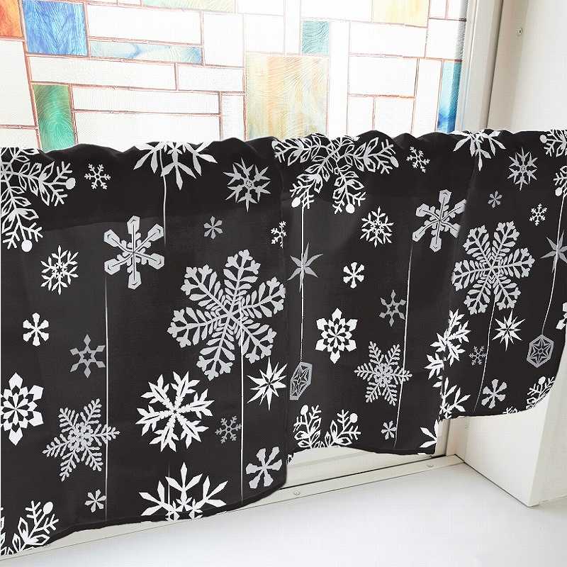 P・O・Pプロダクツ カフェカーテン W1000 41657　雪の結晶　黒 1枚（ご注文単位1枚）【直送品】