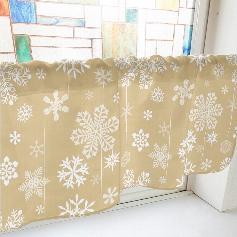 P・O・Pプロダクツ カフェカーテン W1000 41659　雪の結晶　ベージュ 1枚（ご注文単位1枚）【直送品】