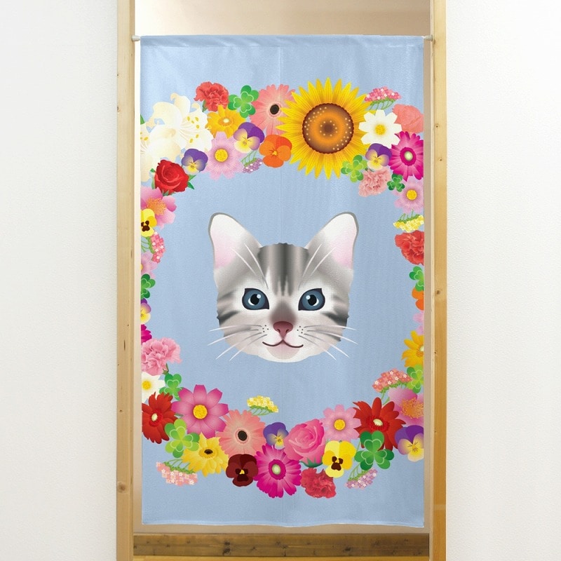 P・O・Pプロダクツ 市松レースのれん  41970　アメショー花輪 1枚（ご注文単位1枚）【直送品】