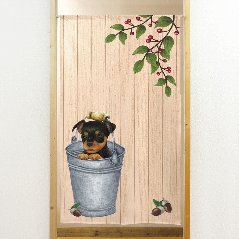 P・O・Pプロダクツ 市松レースのれん  42001　バケツにピンシャー 1枚（ご注文単位1枚）【直送品】