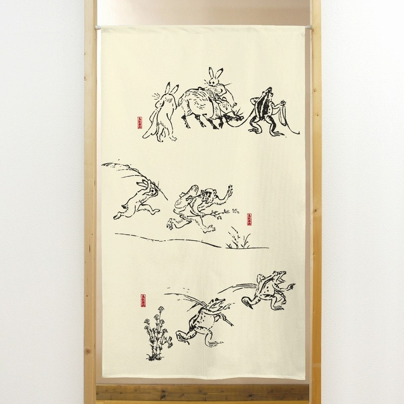 P・O・Pプロダクツ 市松レースのれん  42009　鳥獣　場面集　3 1枚（ご注文単位1枚）【直送品】