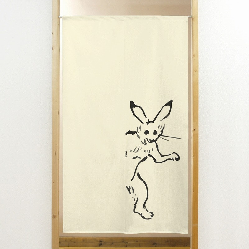 P・O・Pプロダクツ 市松レースのれん  42013　鳥獣　ひょっこり 1枚（ご注文単位1枚）【直送品】