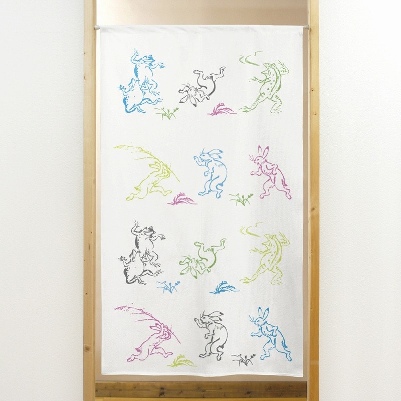 P・O・Pプロダクツ 市松レースのれん  42020　鳥獣　カラフル　2 1枚（ご注文単位1枚）【直送品】