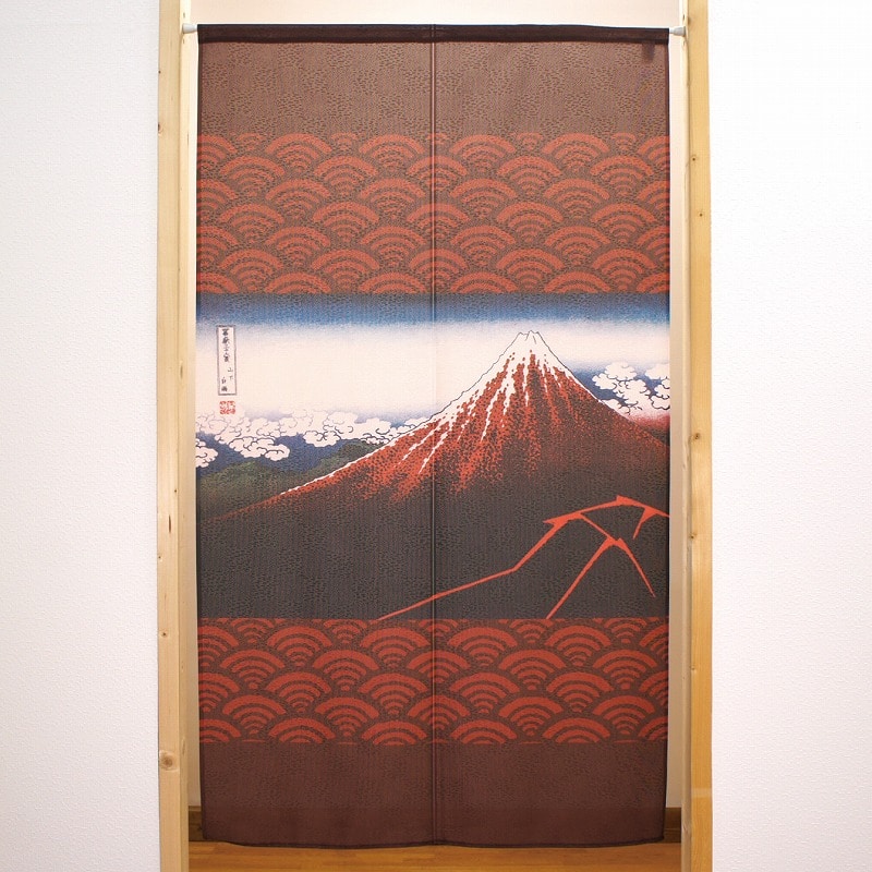 P・O・Pプロダクツ 市松レースのれん  42349　北斎　山下白雨　赤 1枚（ご注文単位1枚）【直送品】