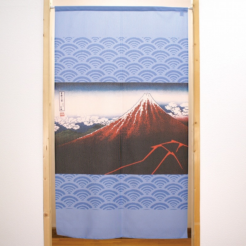 P・O・Pプロダクツ 市松レースのれん  42351　北斎　山下白雨　水 1枚（ご注文単位1枚）【直送品】