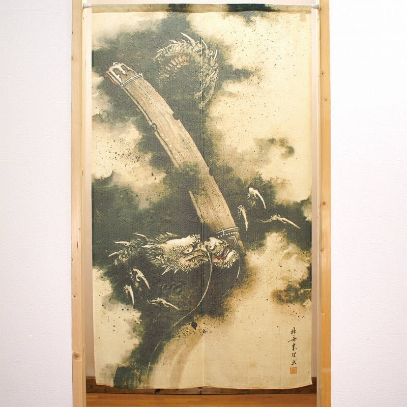 P・O・Pプロダクツ 市松レースのれん  42354　北斎　玉巵弾琴図 1枚（ご注文単位1枚）【直送品】