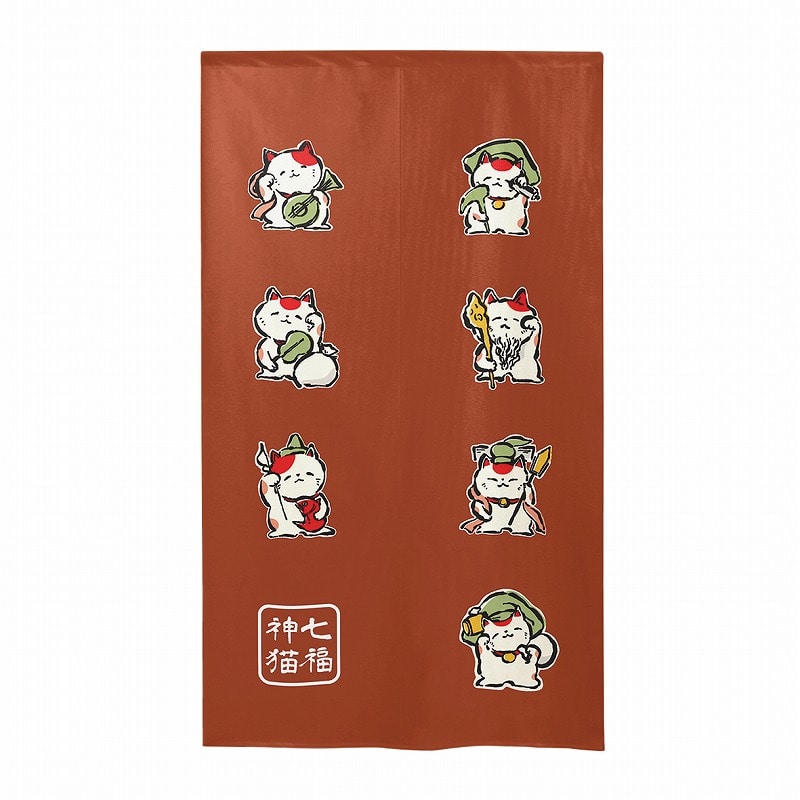 P・O・Pプロダクツ 市松レースのれん  43754　七福神招き猫　赤 1枚（ご注文単位1枚）【直送品】