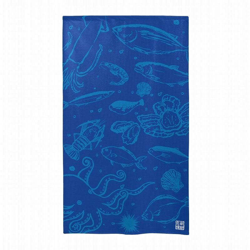 P・O・Pプロダクツ 市松レースのれん  44623　魚介類　イラスト　紺 1枚（ご注文単位1枚）【直送品】